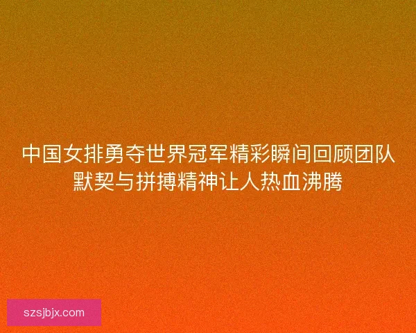 中国女排勇夺世界冠军精彩瞬间回顾团队默契与拼搏精神让人热血沸腾